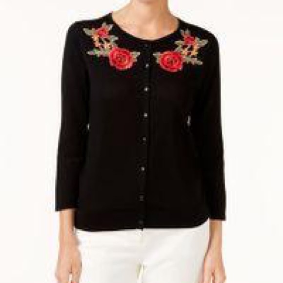 AUGUST SILK cardigan with flowers application. - Picture 3 of 5